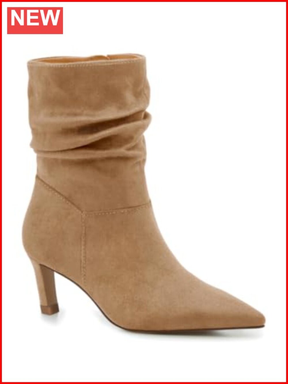 Slouch Ankle Boots Kitten Heel Pointed Toe Zip Booties Faux Suede